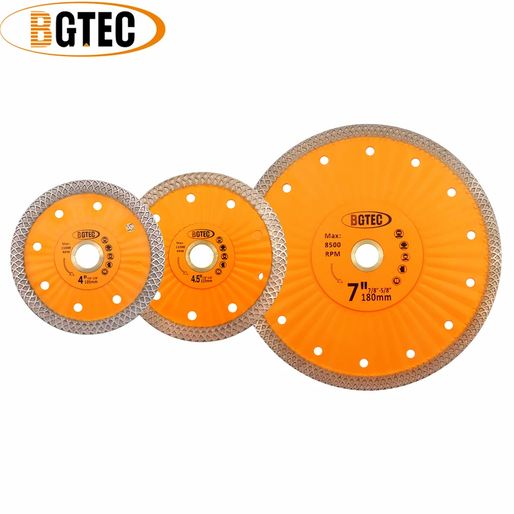 BGTEC 1pc Dia105/115/180mm Diamond Mesh Turbo Cutting Disc Ceramic Tile Cutter Stone Masonry Dry Cut Saw Blade with Welded Lug