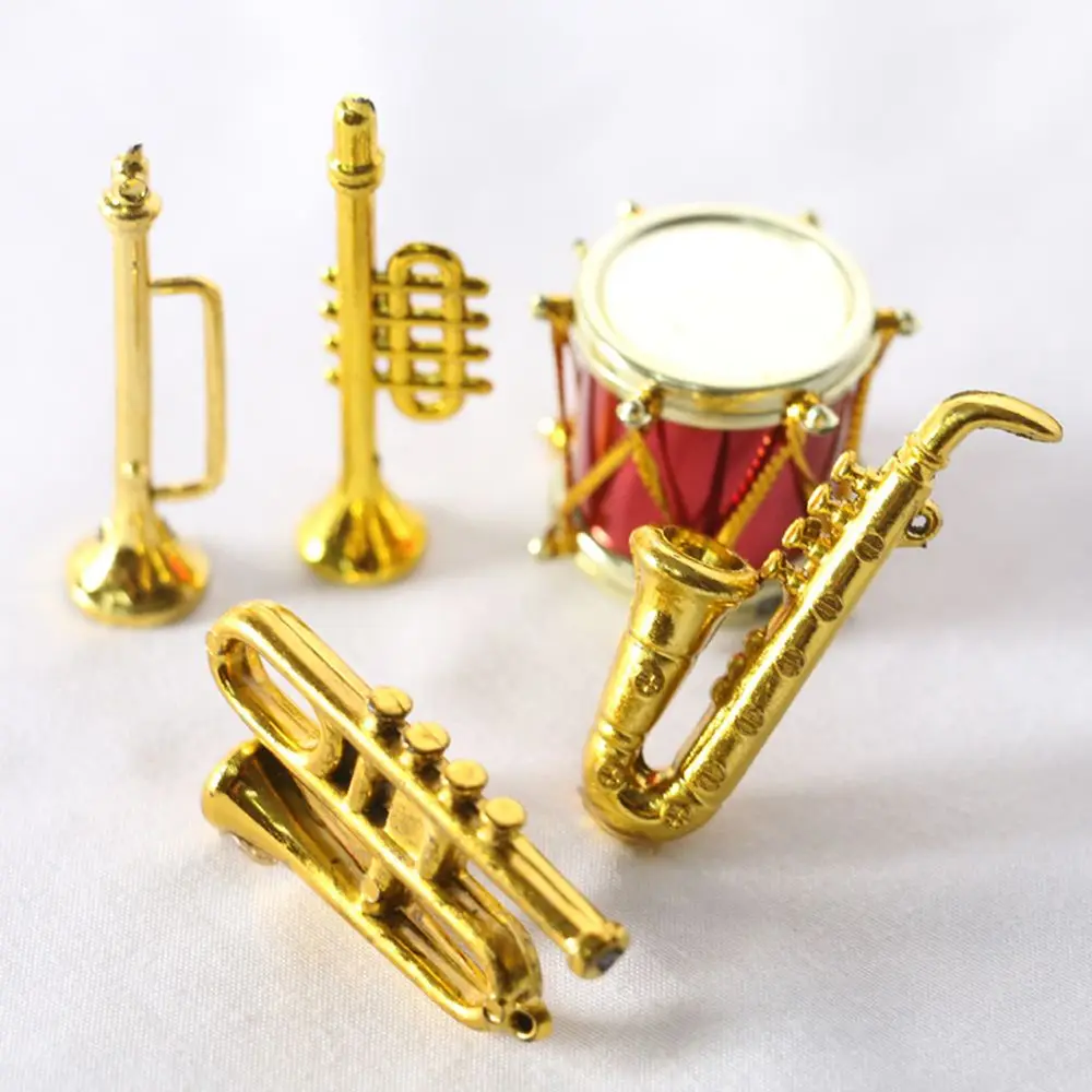 1/12 Scale Dollhouse Accessories Drum Microphone Miniature Violin Guitar Saxophone Trumpet  Musical Instruments Piano Model