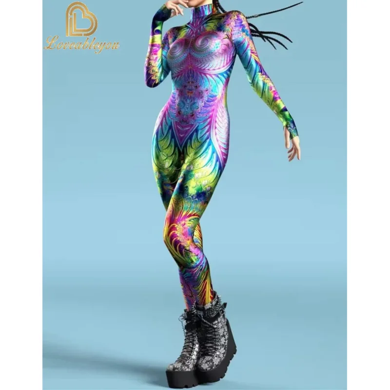 Ocean Tie Dyeing Cosplay Costume Jumpsuit Halloween Party Jumpsuits Carnival Woman Zentai  Body Clothes Tights Body One-piece