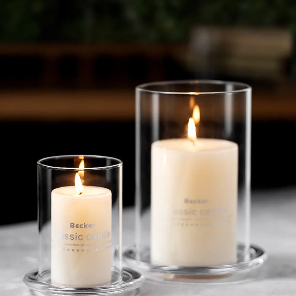 Clear Glass Candle Shades 2 Pack Open Ended Tube Covers Windproof Decorative Holders for Home