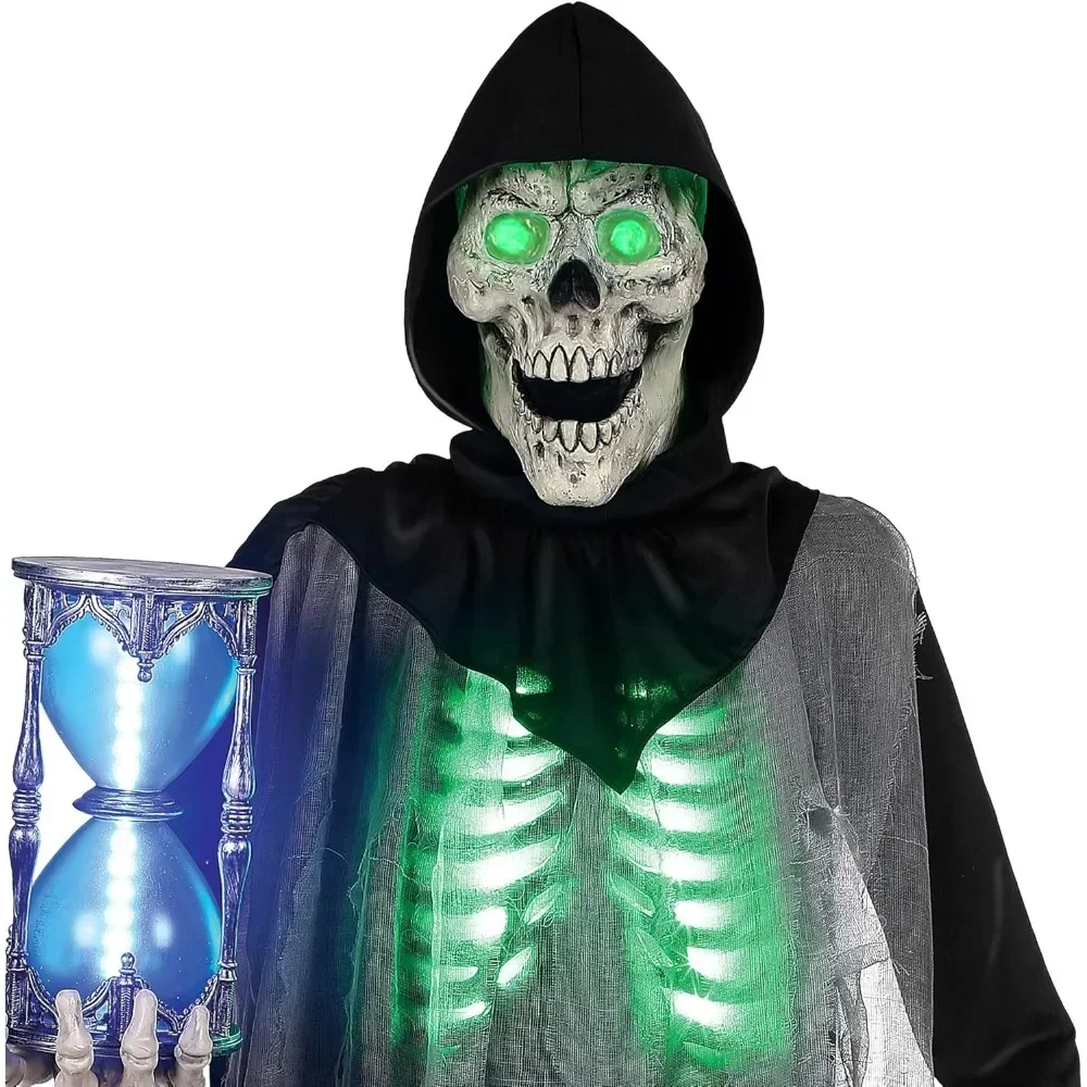 6.5 Ft Halloween Reaper, Outdoor Halloween Decor Standing Poseable Figure with Rotating Head, Light-up, Sound & Motion Activated