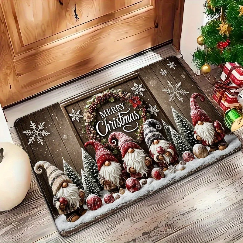 Merry Christmas Gnome Wreath Wooden Welcome Floor Mat Living Room Bedroom Home Decor Kitchen Entryway Balcony Door Dining Rug