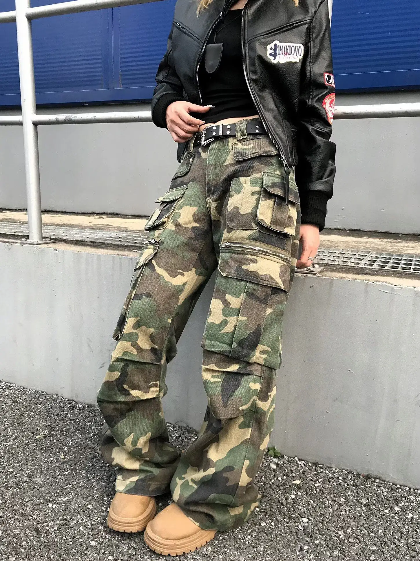 

American Retro Camouflage Workwear Jeans Men's Women's Cleanfit High Street Wide Leg Couple Casual Trousers Trendy