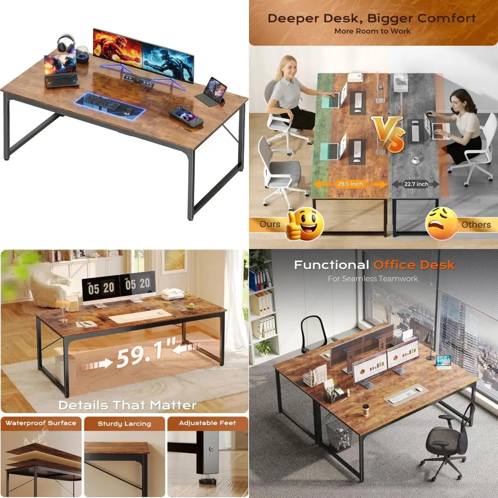 Large 63x29.5 Gaming & Office Desk with Spacious Surface for Home, Study, Work