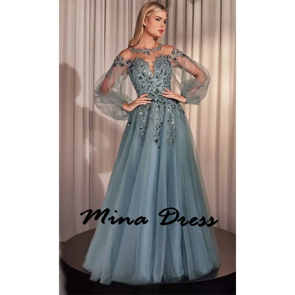 

Mina Customized Sequins Royal Engagement Dress Es Round Neck Long Sleeves Embroidery Elegant Luxury Evening Dress 2024 Dresses