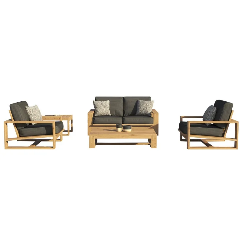 Outdoor sofa teak combination villa hotel model room rattan furniture