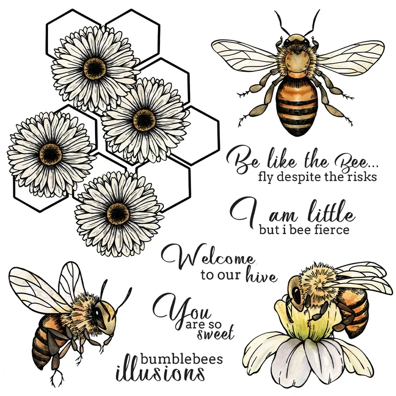 

Daisy Flowers And Busy Bees Cutting Dies Clear Stamps DIY Scrapbooking Metal Dies Silicone Stamps For Cards Albums