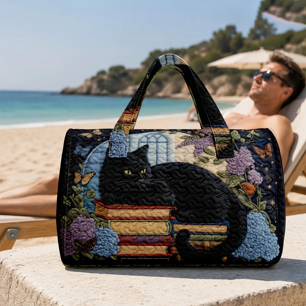 Cute 3D quilted cat tote bag - A unique travel handbag perfect for cat lovers