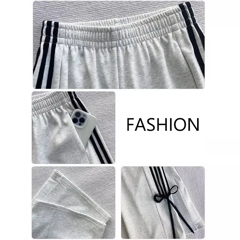 Feminino chique cintura alta calças soltas meninas chique listrado bowknots retalhos calças senhora moda perna larga calças casuais