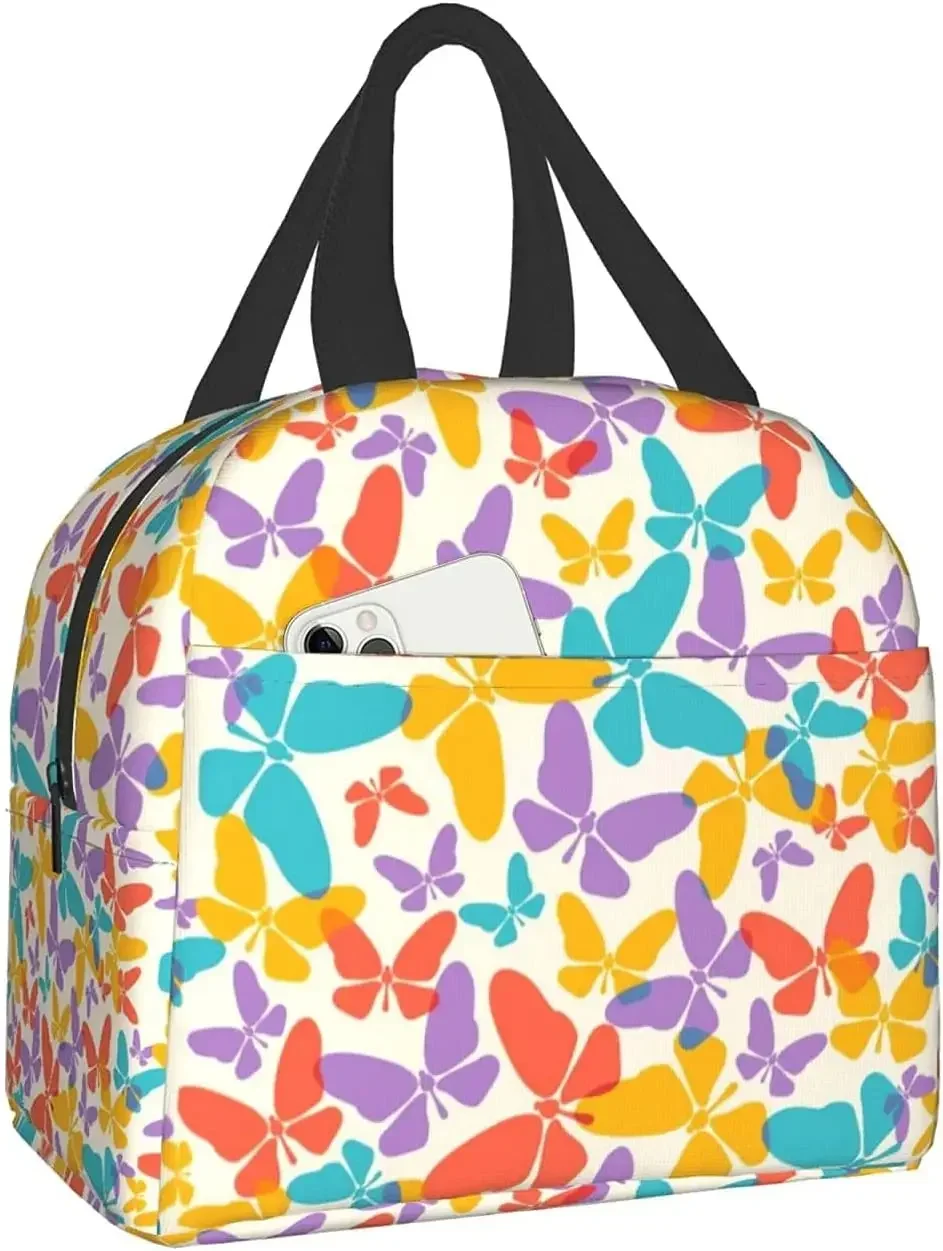 Plant Flower Butterfly Women's Lunch Bag Insulation Portable Lunch Refrigeration Bag Reusable for Picnic Work Travel Outdoor