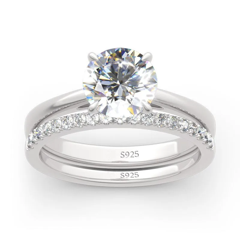 ANZIW 2 Karat ganz Moissanit-Ring, Braut-Sets, Silber 925, Solitär, Verlobung, Eheringe und stapelbare Ewigkeitsringe für Frauen – Detail 3