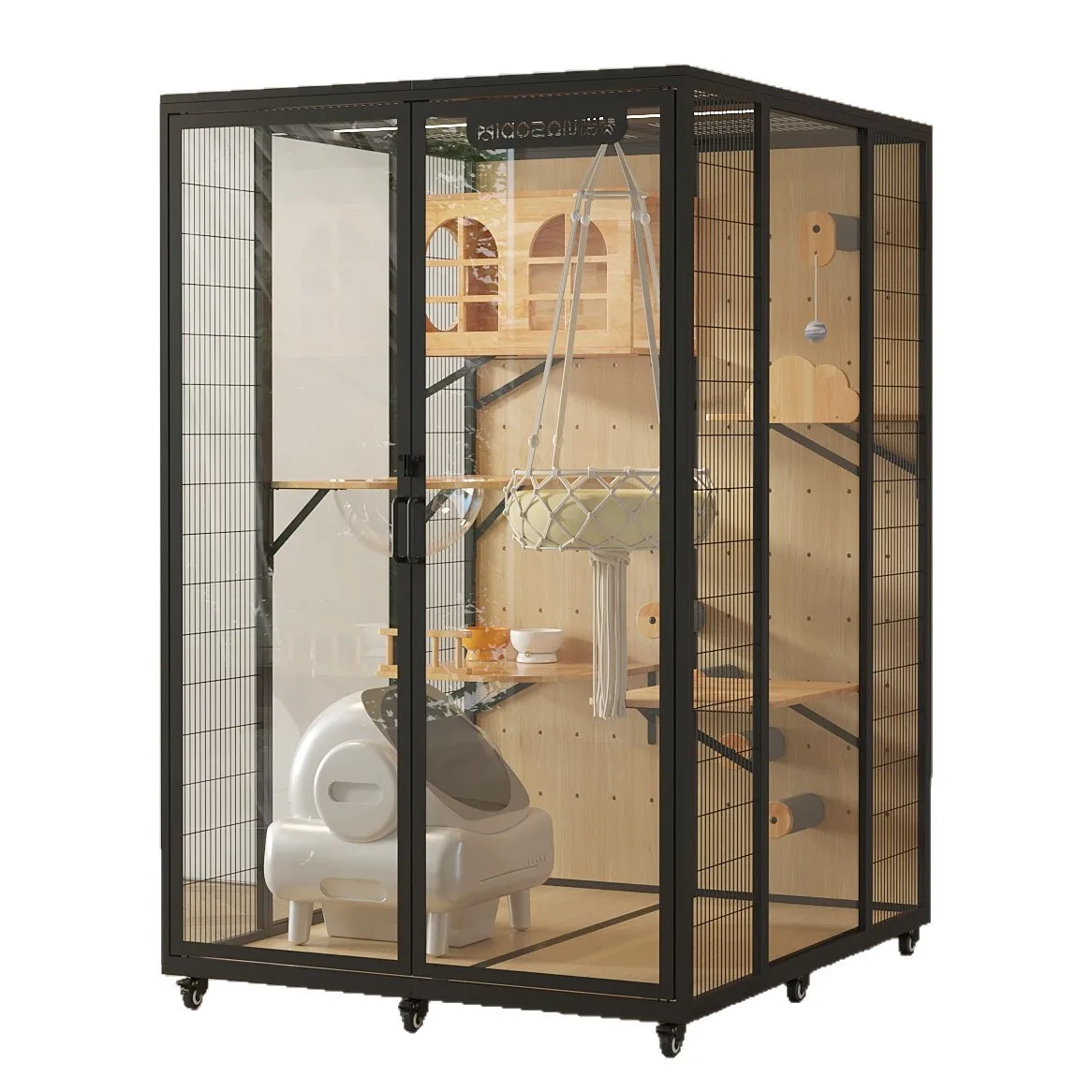 

Кошачья вилла с панорамным остеклением, домик для кошек из массива дерева, панорамная стеклянная клетка