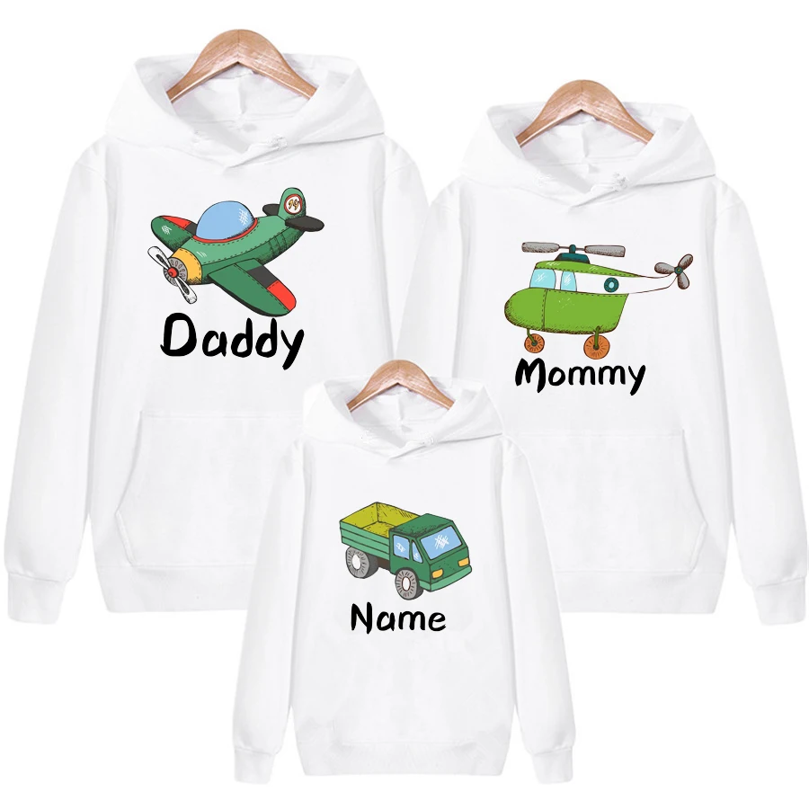 Fashion Transportation Matching Family Clothes Men Women Kids Hoodies Sweatshirt Velvet Warm Fleece Autumn Winter Jacket Set