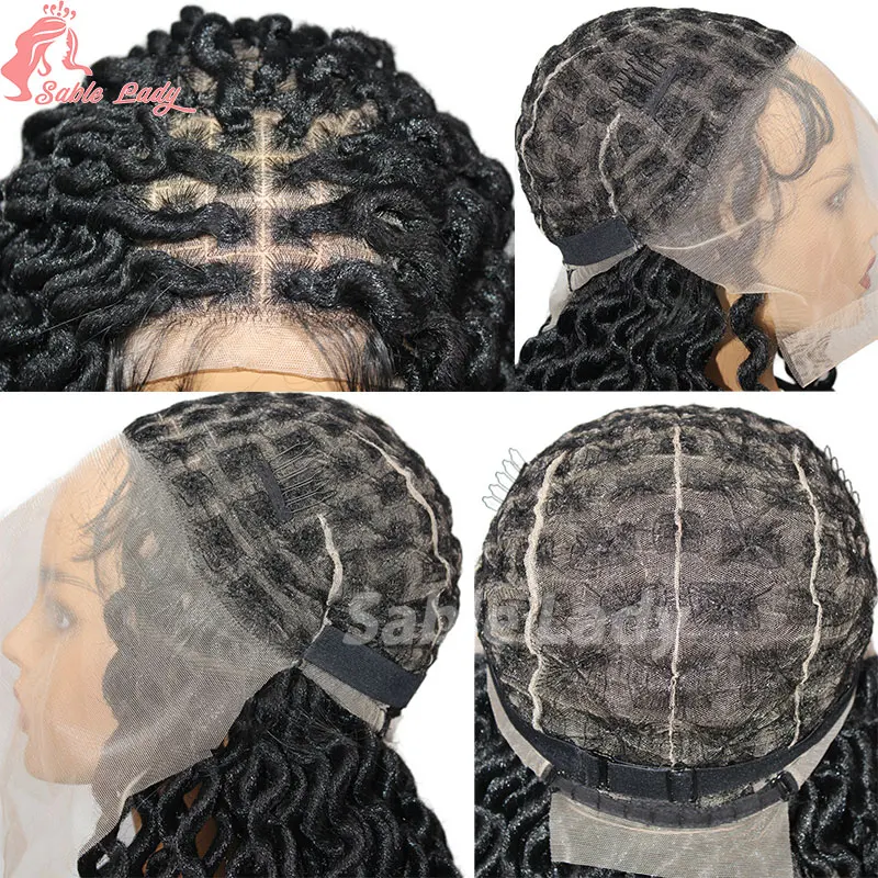 Full Lace Wigs Dreadlock Synthetic Curly Wave Cornrow Braided Wigs 22" Jumbo Braided Wigs Headband Faux Locs Wigs Braiding Wigs