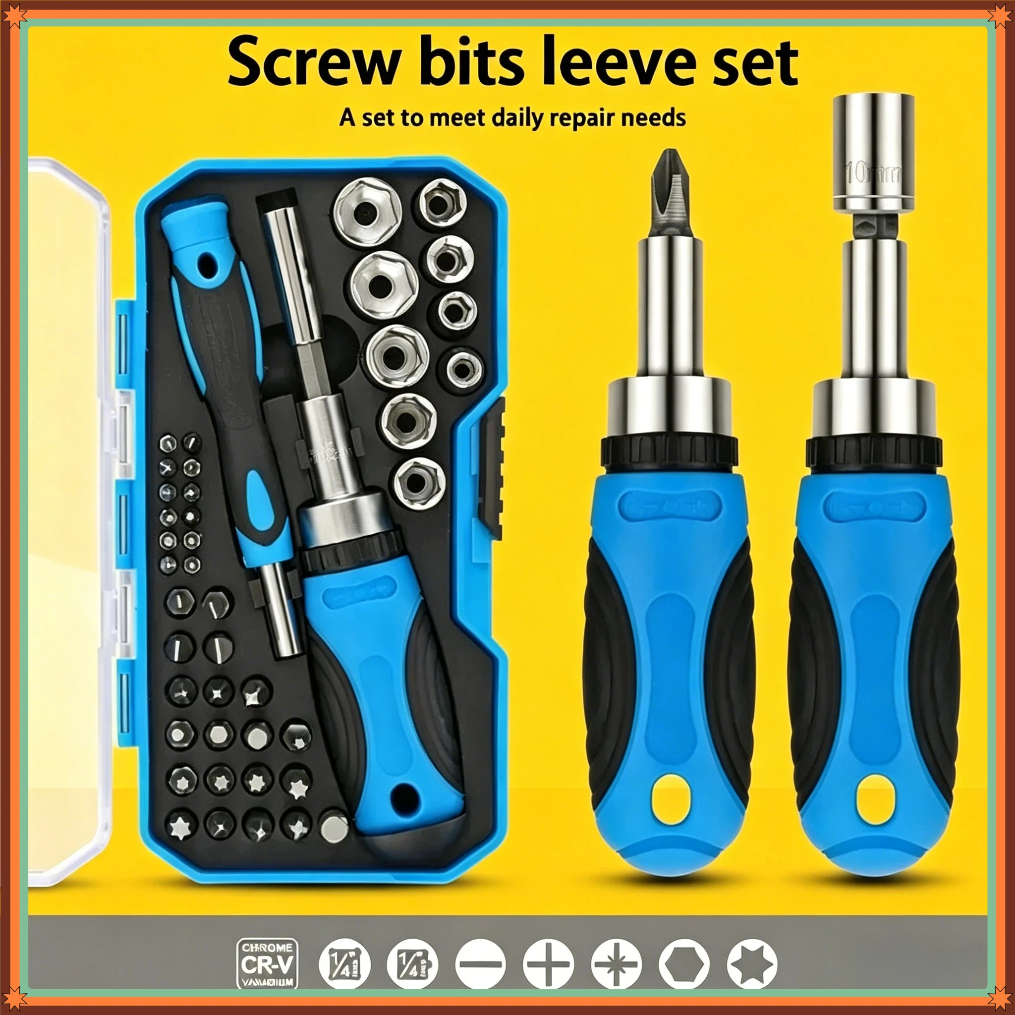 

New 44Pcs Multifunctional Ratchet Screwdriver Kit Slotted Phillips Hex Socket DIY Repair Hand Tools