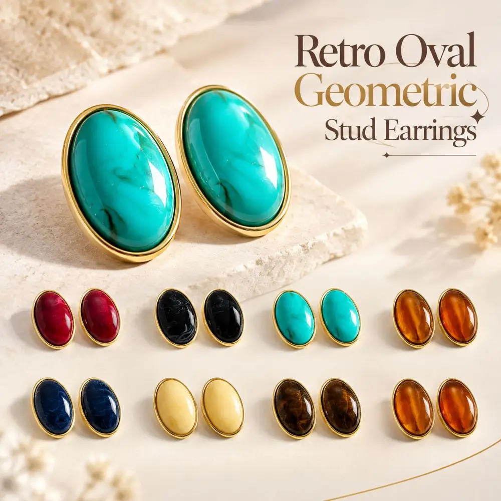 Smudging Effect Retro Oval Geometric Stud Earrings Multicolor Sweet Waterdrop Earrings Smooth Surface Women Earrings