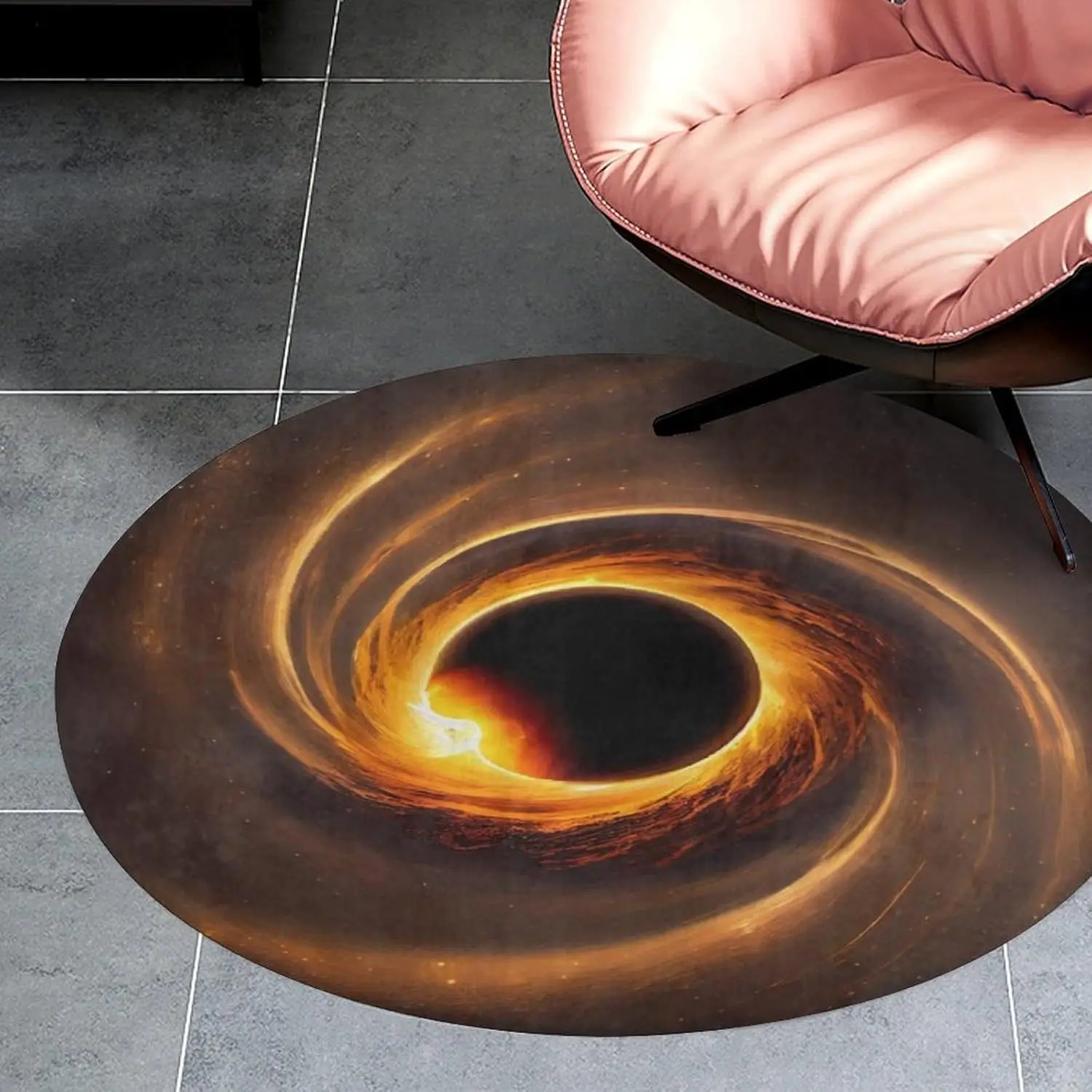 3D Space Black Hole Round Mat – Soft Anti-Slip Absorbent Rug for Kitchen, Living Room & Bedroom