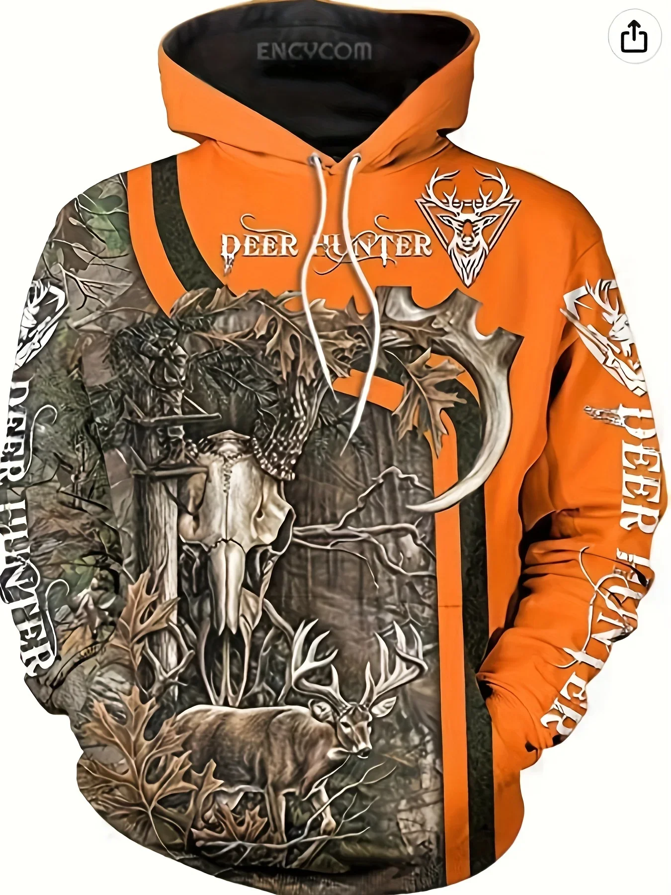 Men's Deer Hunter Printed Hoodie Men's Long Sleeve Headband Hoodie Men's Autumn and Winter Pullover Hoodie with Drawstring