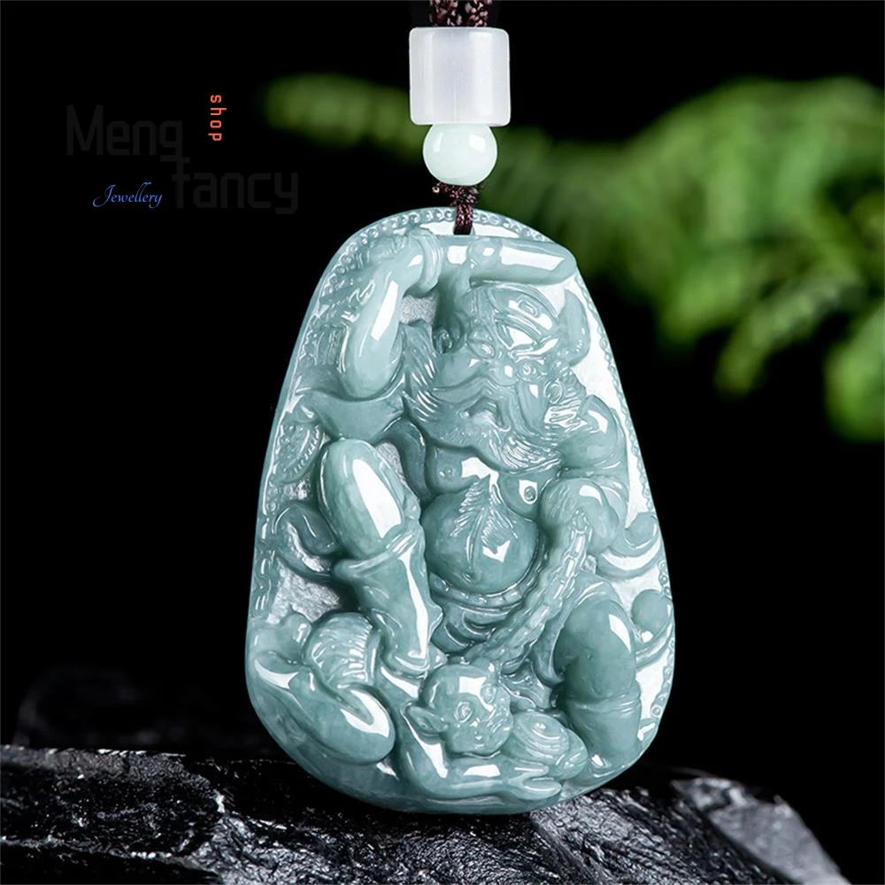 

Natural A-goods Jadeite Blue Water Zhong Kui Demon Surrender Jade Pendant Elegant Exquisite Fine Jewelry Popular Holiday Gift