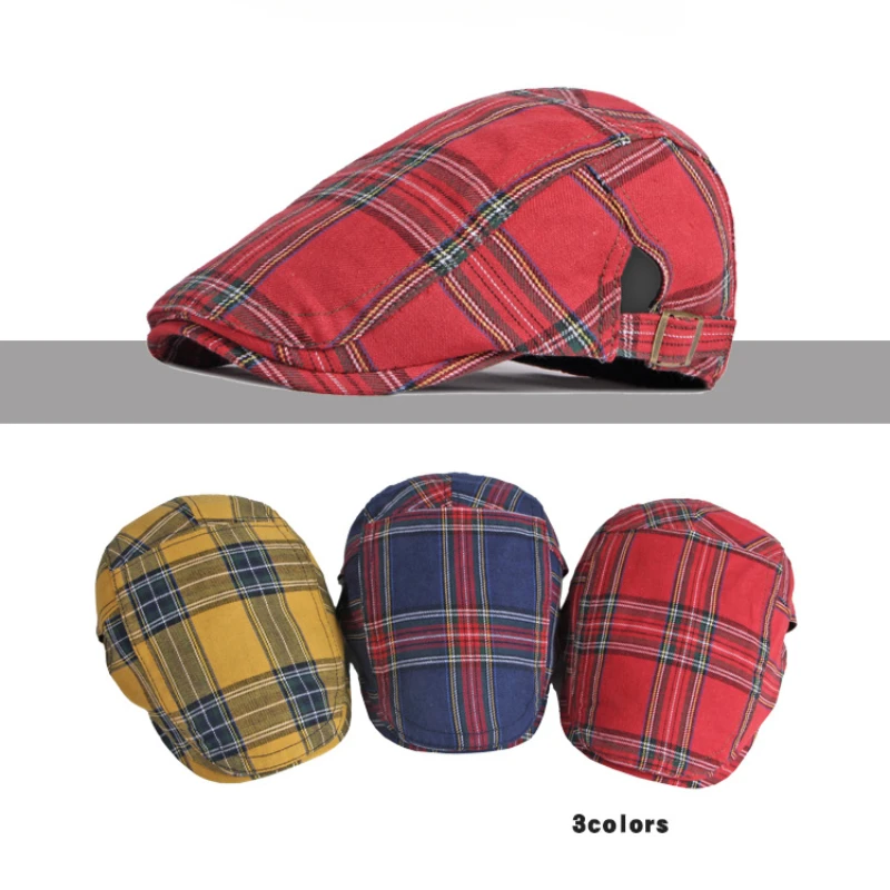 Golexury Spring and Summer Thin Breathable Cap Men\'s British Retro Beret Women\'s Bud Top Hat Casual Plaid Visors Hat for Dad