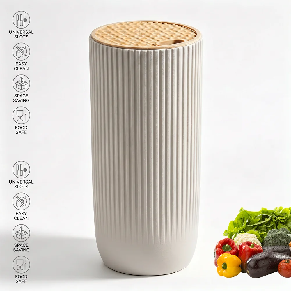 Universal Knife Block Holder Household Cutter Holder Inserted Knife Saving Ribbed Kitchen Cutlery Organizer Anti-Slip Base Moisture Drainage Knife Storage For Knives Scissors