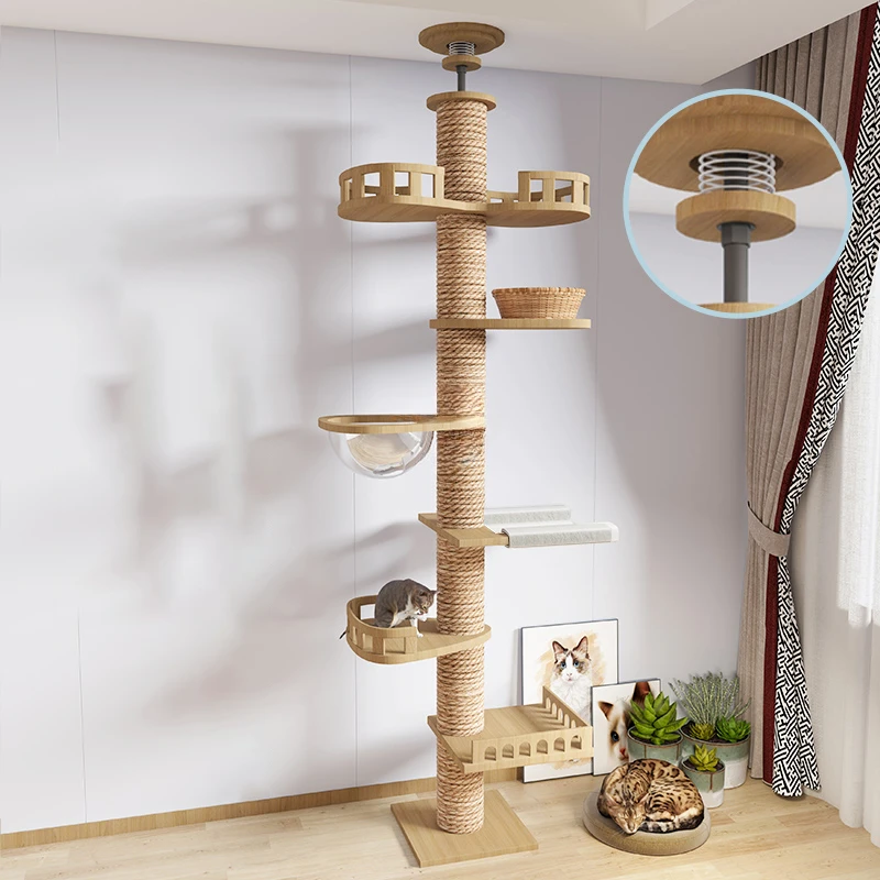 

Home Cat Scratching Post Solid Wood Column Cat Scratchers Large Cat Villa Cat Toys Cat Nest Cat Tree All-in-one Space Capsule