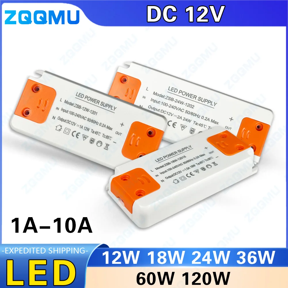 DC12V 24V LED Power Driver 12W 18W 24W 36W 60W 120W Ultra-Thin Lighting Transformer AC100-240V LED Light Strip 1A 2A 3A 5A 10A