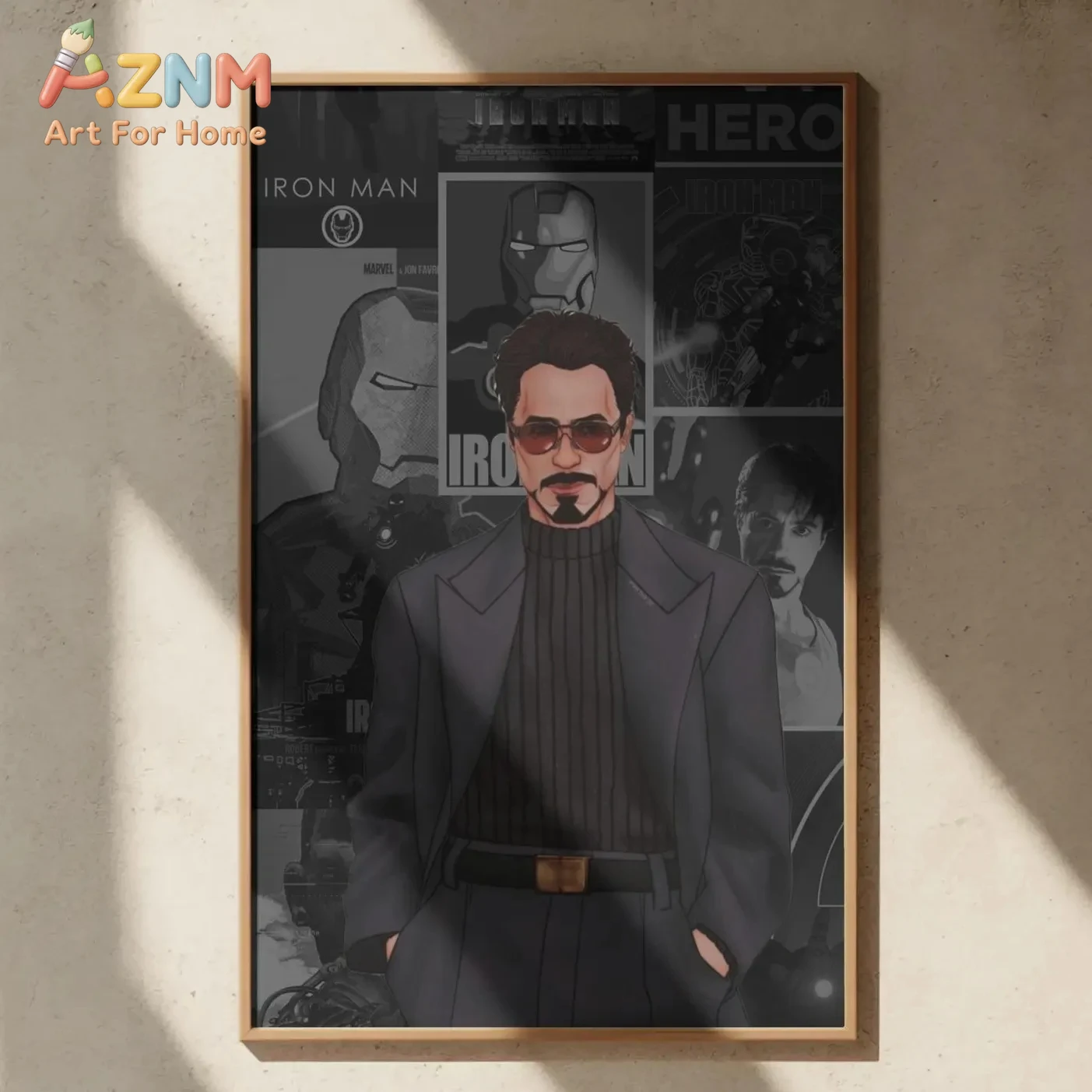 Iron Man Wall Art Poster, Tony Stark Marvel Collage Print, Black Avengers Artwork, Dark Superhero Decor, Cinematic Comic
