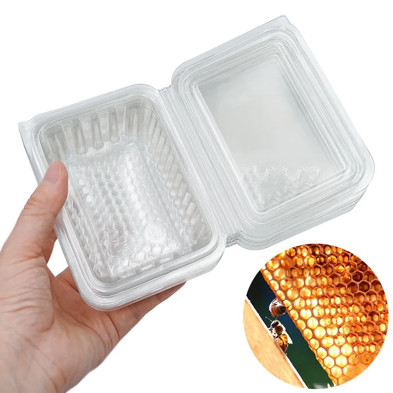 500 Pieces Plastic Honeycomb Honey Box 500ML Capacity with A Free Honeycomb Cutter for Nest Honey Storage
