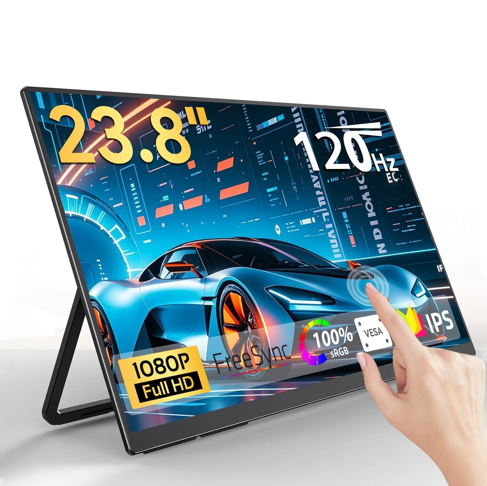 Pantalla táctil IPS de 23,8 pulgadas y 120Hz, pantalla sRGB 100% con soporte, Monitor portátil para ordenador portátil, Xbox Switch, PS5, pantalla extendida para juegos