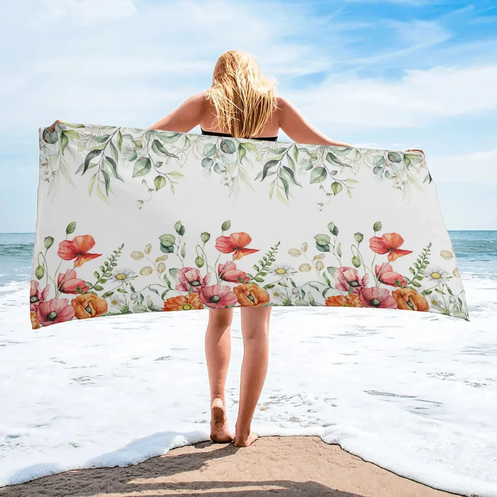 Floral Beach Towel Microfiber Quick Dry Botanical Flower Bath Towel Oversized Sand Free Travel Swim Towels Gift for Women Girl
