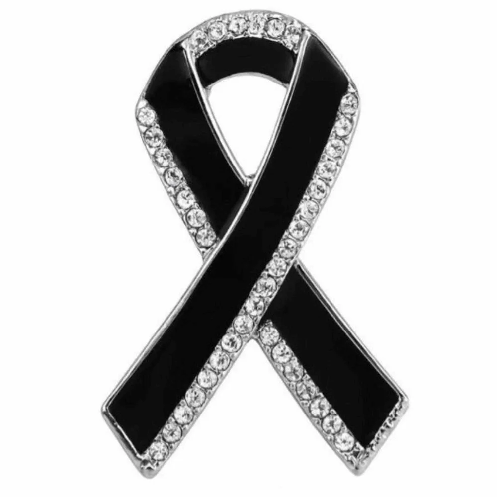 New Black Memorial Black Badge Souvenir Funeral Black Ribbon Brooch Pin Alloy Rhinestones Memorial Pin For Funerals and Mourning