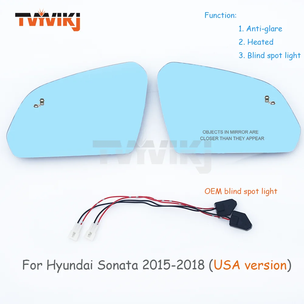 Side Rearview Mirror Blue Glass Lens Blind spot light For Hyundai Sonata 2015-2018 Anti glare car mirrors