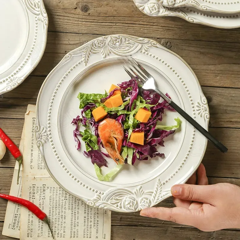 Rice Ear Relief Ceramic Dinner Set Plates and Dishes European Modern Steak Pasta Plate Fruit Salad Bowl Household Tableware