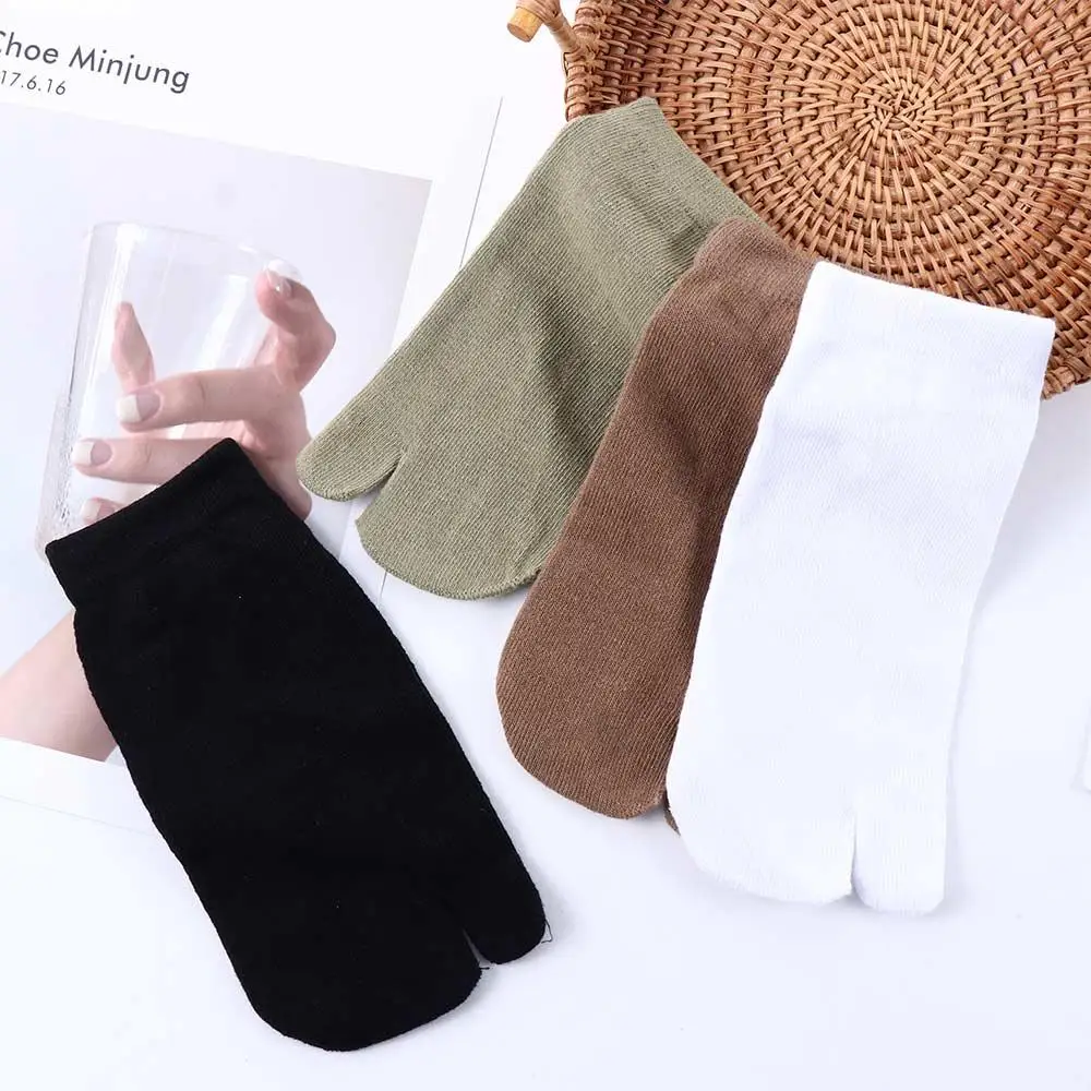 Summer Combed Cotton Couple Tabi Socks Solid Comfortable Breathable Two Toe Socks Women Men Non-slip Invisible Low Cut Boat Sock