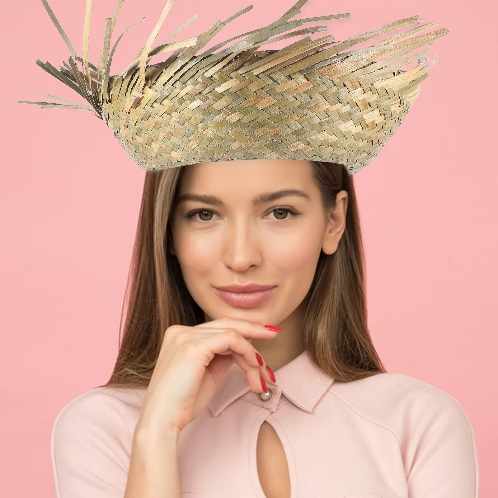 

Соломенная шляпа ручной работы для пляжа и вечеринок в гавайском стиле, декоративная пляжная шляпа от солнца, головной убор для мексиканских и гавайских вечеринок, реквизит для пляжных праздников