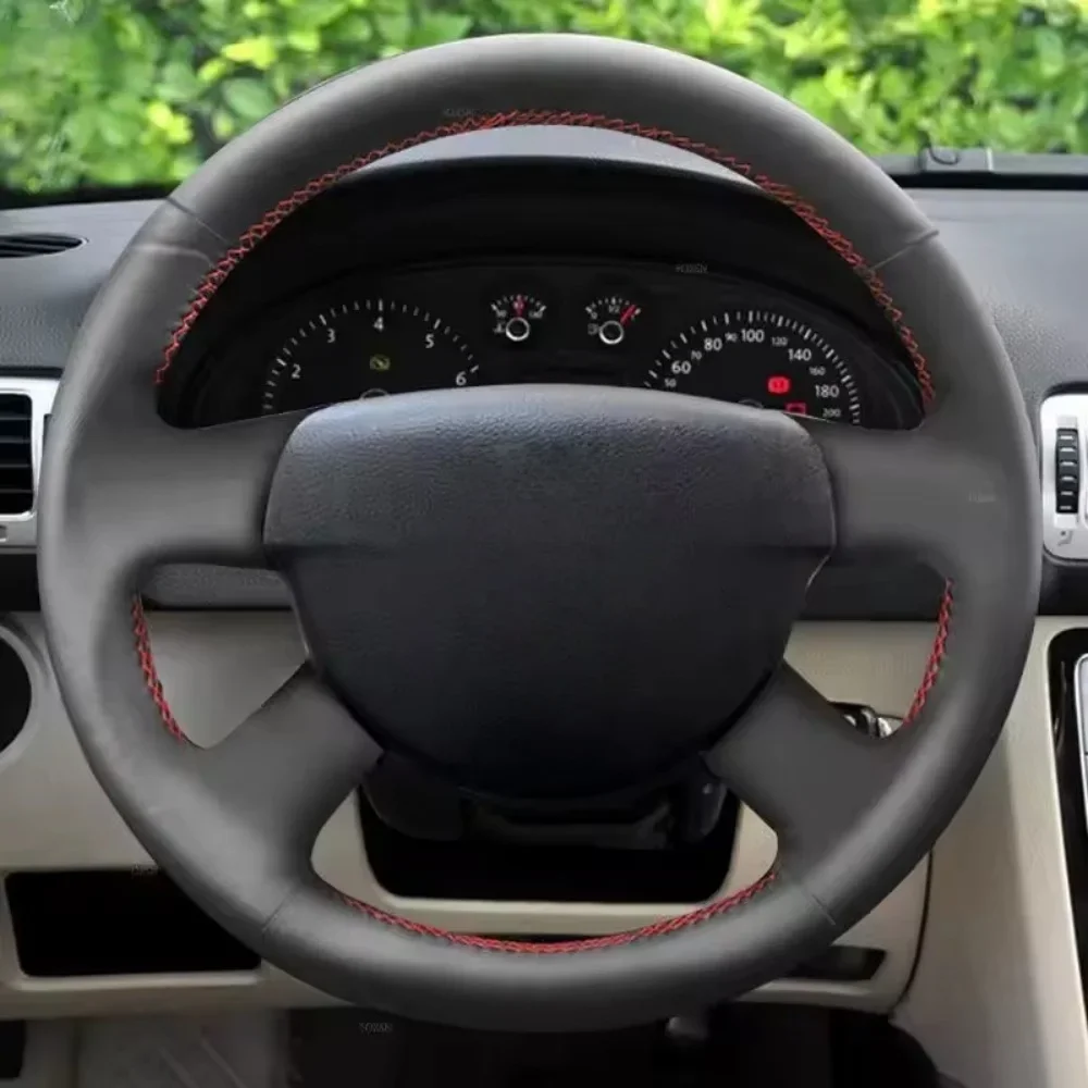 Handgenähter schwarzer Mikrofaser-Lenkrad-Lederbezug für VW Caddy 2003–2006, Caravelle 2003–2009, Transporter T5 2006, Auto