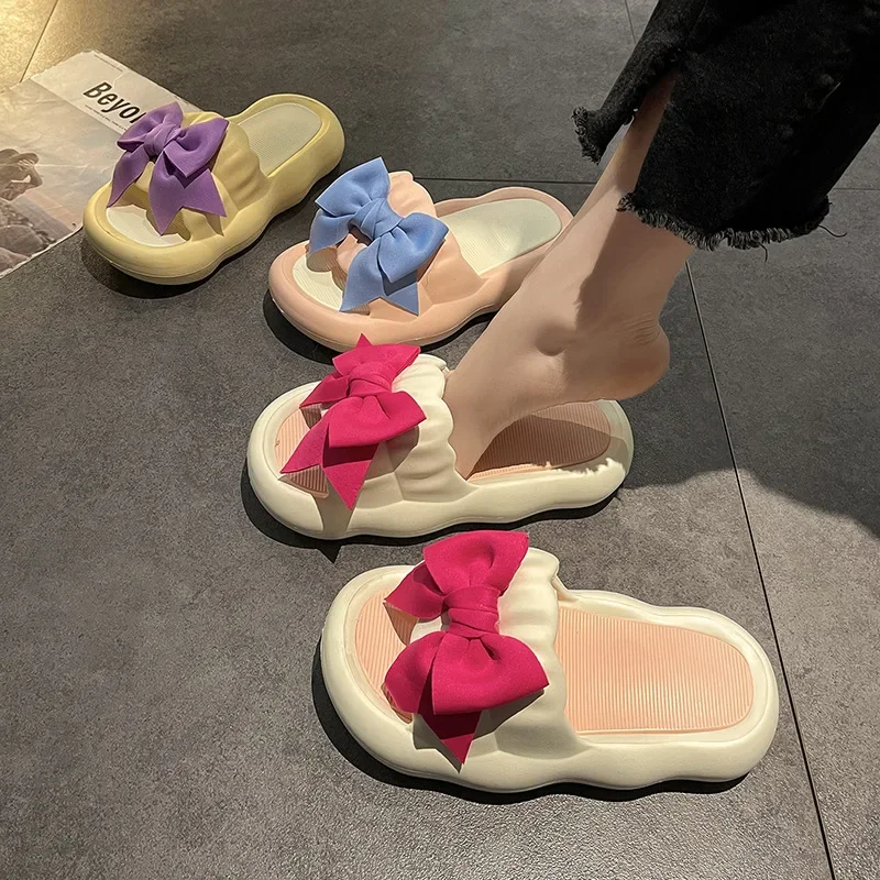 Womens Slippers EVA Indoor Floor Soft Couple Slipper Summer Bow Bedroom Shoes Ladies Flip Flops Fashion Shoes Adult