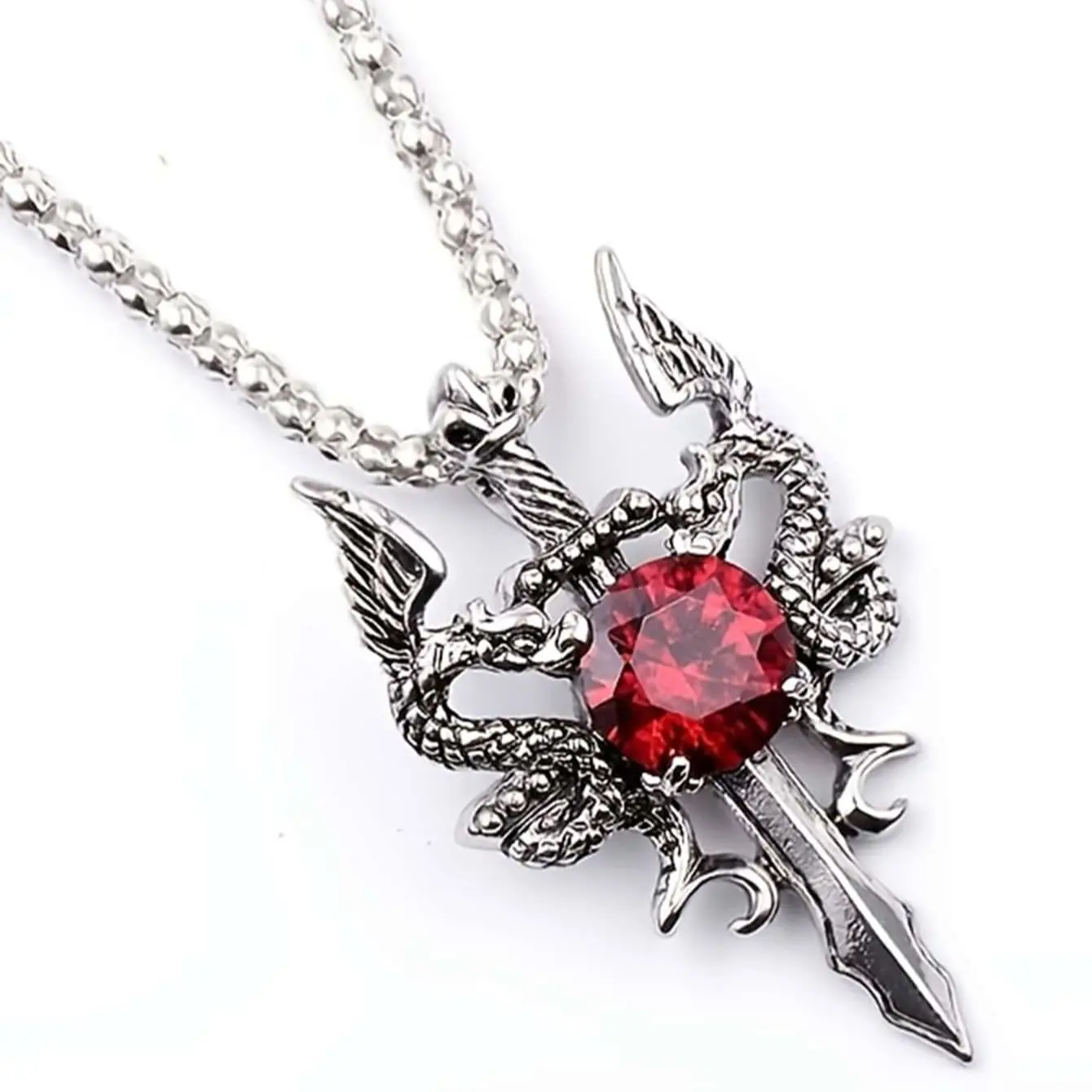 1 Gothic Dragon Water Diamond Long Necklace Men's Dominant Retro Dragon Necklace