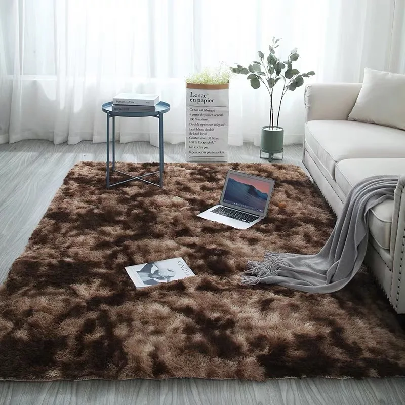 Modern Silk Hair Girl Romantic Nordic ins Bedroom Bed Rug Tie-dye Home Living Room Sofa Room Pure Color Carpet Wholesale