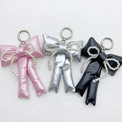 Y2K Korean 3D Bowknot Keychain Fashion Leather Pearl Bow Keyring Creative Key Holder Bag Pendant Handbag Charm For Girl Gifts