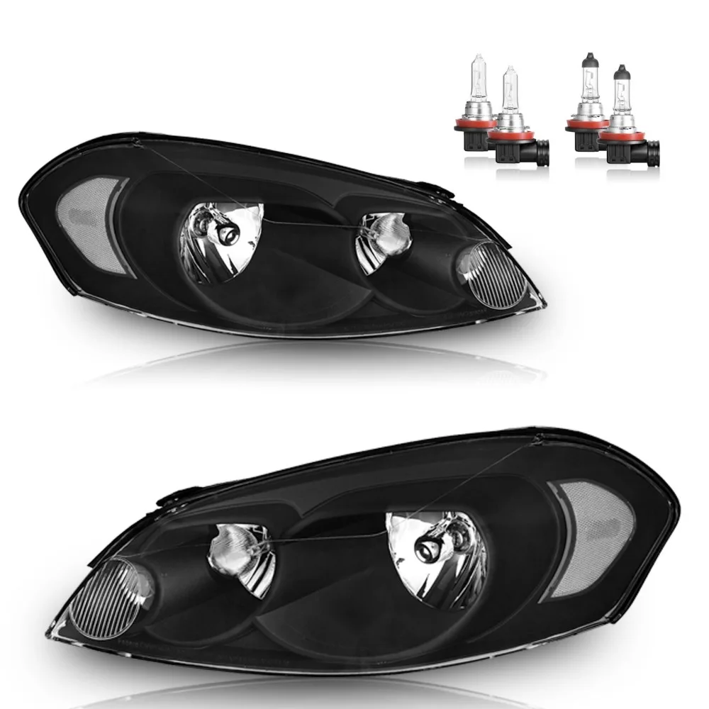 

Pair Headlights Assembly For 2006-2013 Chevy Impala Black Headlamps with Bulbs