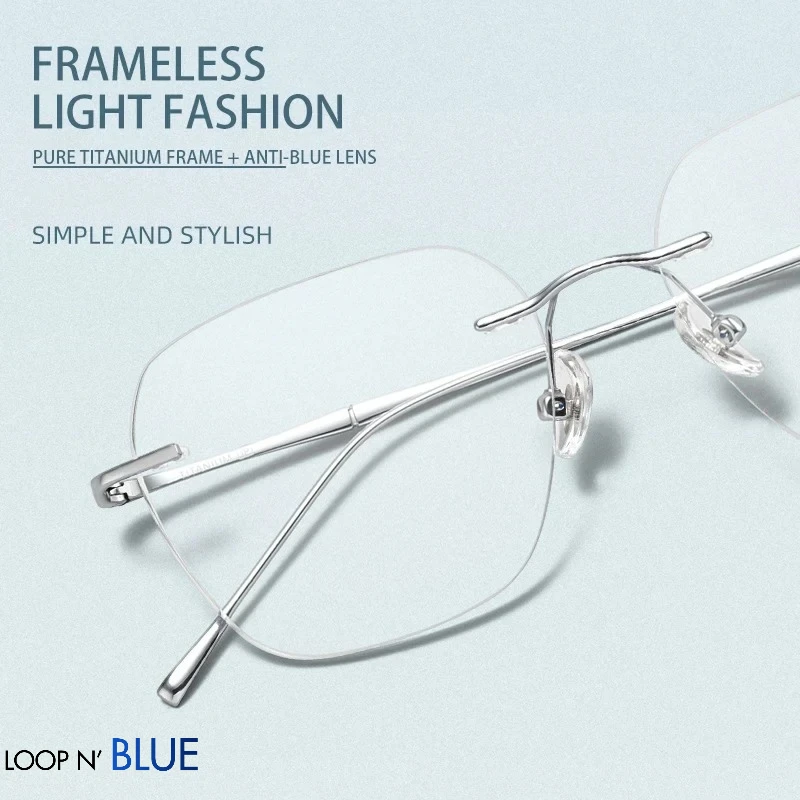 

Pure Titanium Glasses Anti Blue Light Men's Eyeglasses Frames Luxury Brands Rimless Glasses Women Pure Titanium Computer Lenses