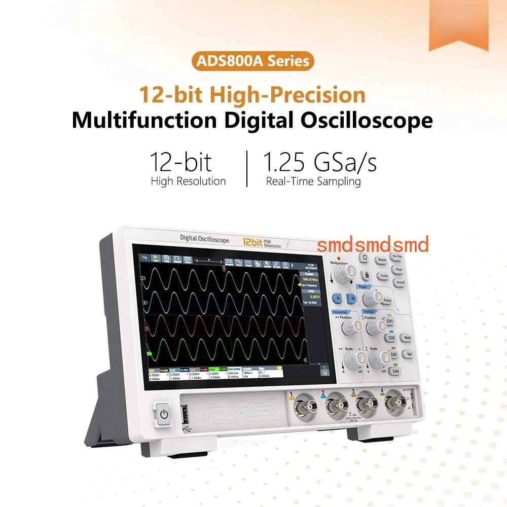Digital Oscilloscope ADS800A 2CH4CH 1.25Gs/s 500uV/div 12-bit High Resolution Touchable Fluorescent Oscilloscope LIN Decode