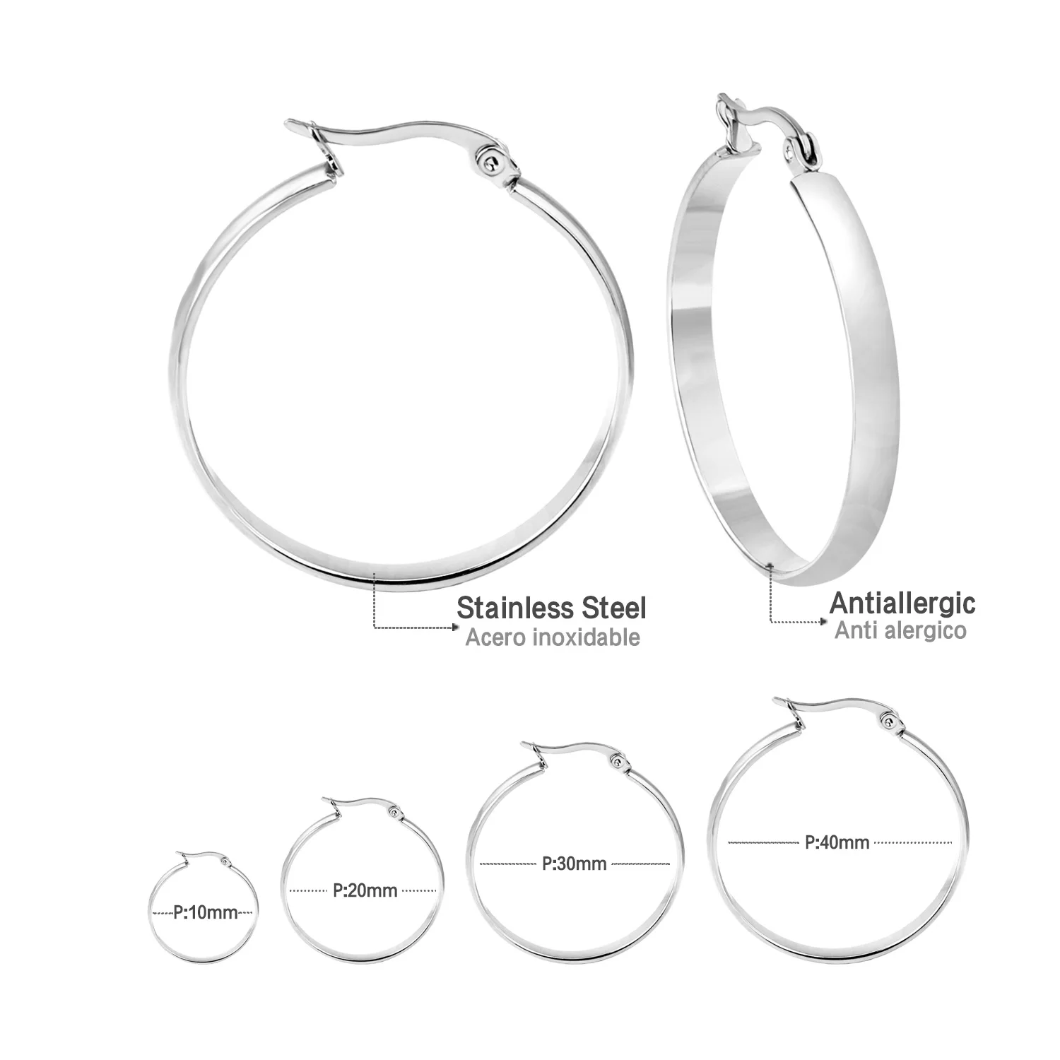 LUXUSTEEL 10/20/30/40MM Hoop Earrings For Women Men Basic Punk Stainless Steel Circle Huggies Earrings Gold Color Silver Plated