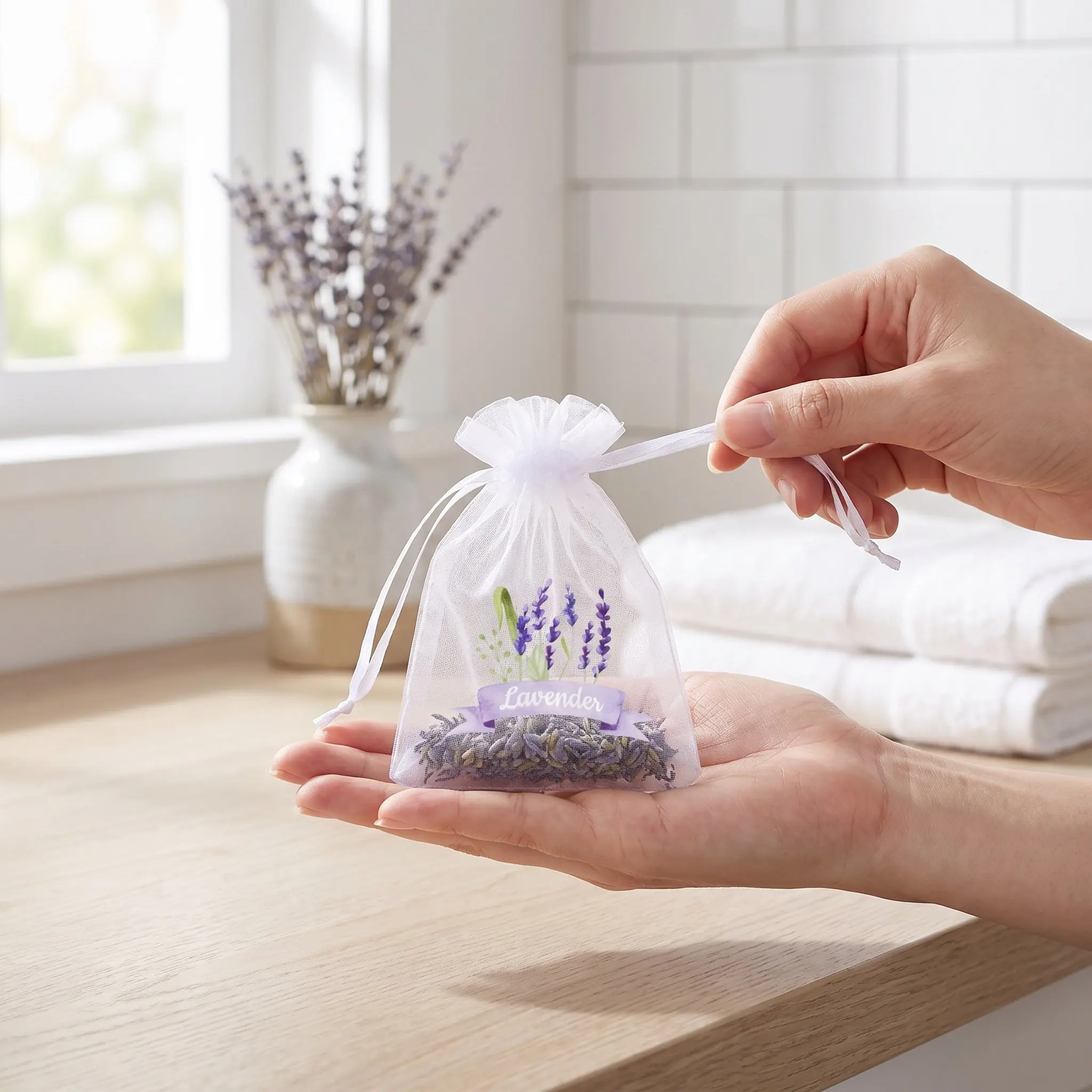 30Pcs Drawstring Lavender Sachet Bags Breathable Mesh Linen Organza Empty Scented Pouches for Closet Drawer Storage Travel