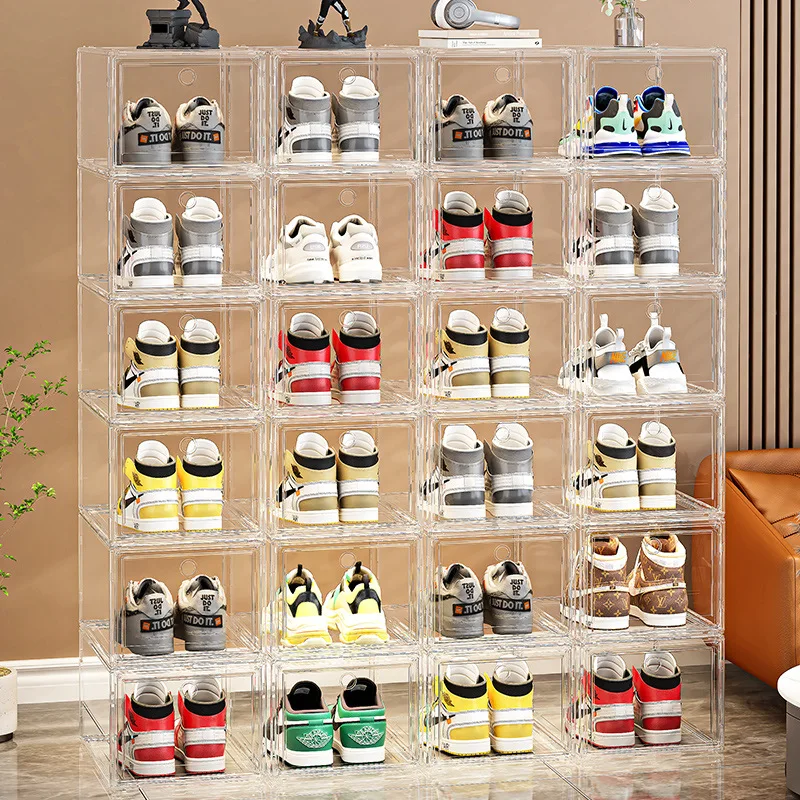 Shoe box hard box magnetic suction front side open storage transparent acrylic storage box thick large shoe cabinet