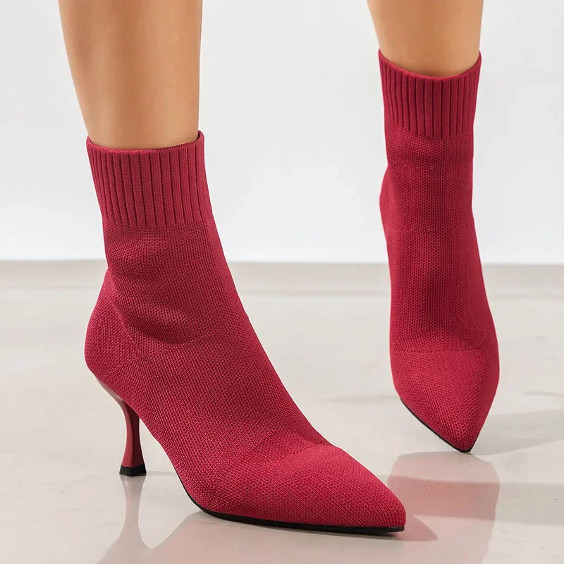 Bottes Chaussettes en Tissu à Bout Jolie tu pour Femme, Chaussures à Talons Hauts, Taille 36-43, à la Mode, pour Automne