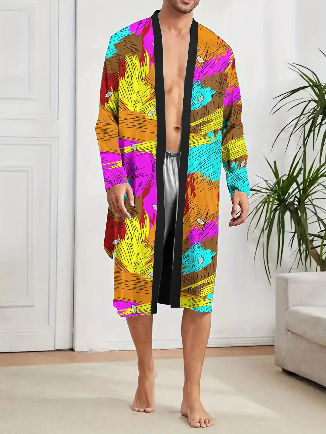 1pcs Men's Robes 2026 Spring/Summer Bathrobe man Robe man 3D Printed Graphic Shower robe robe Sleepwear Breathable