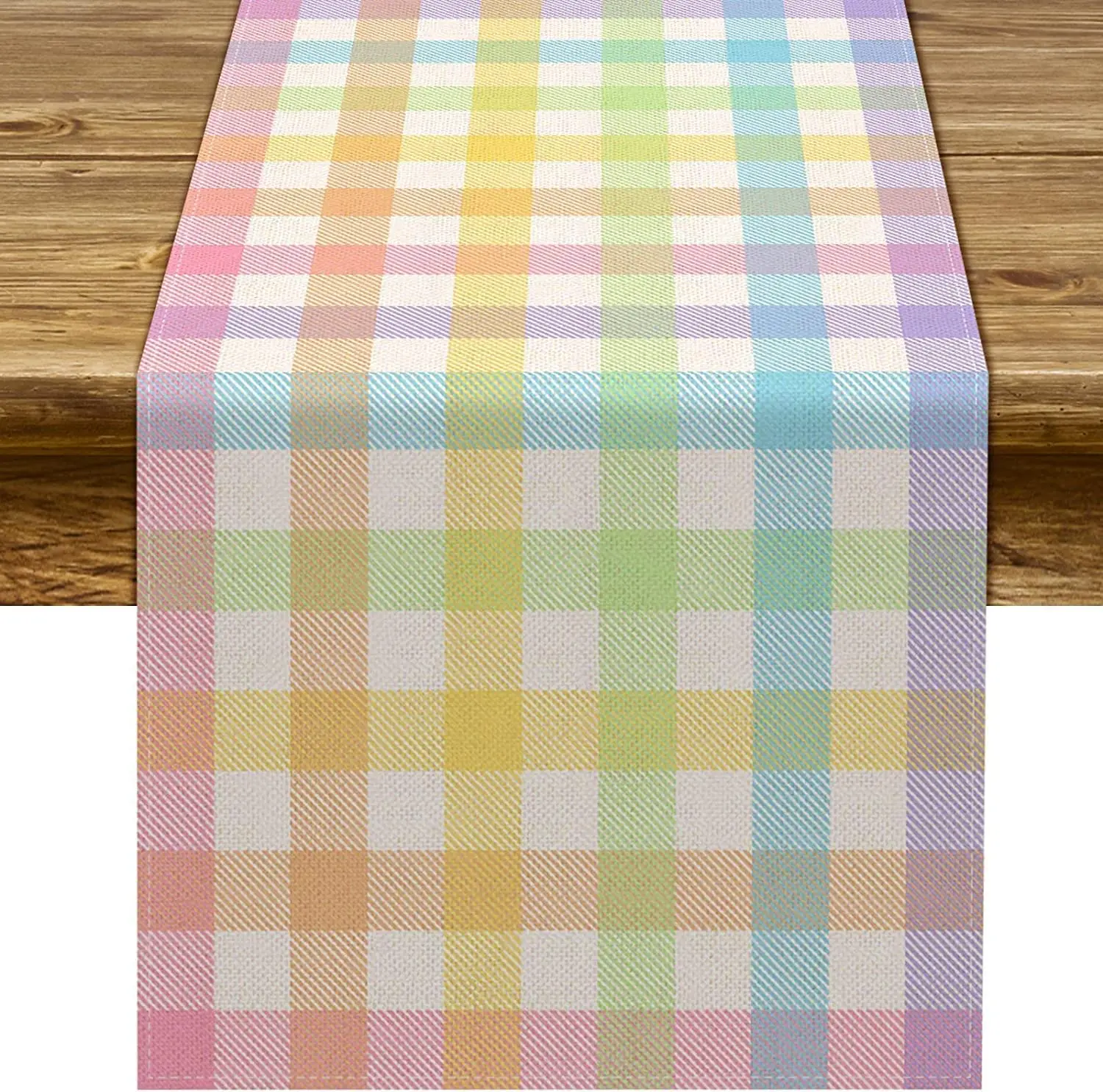 Ostern Buffalo Plaid Tischläufer |   Rustikaler Frühlingsferienstil |   Kamin/Küche/Esszimmer, Familienparty-Dekoration (flacher Druck)